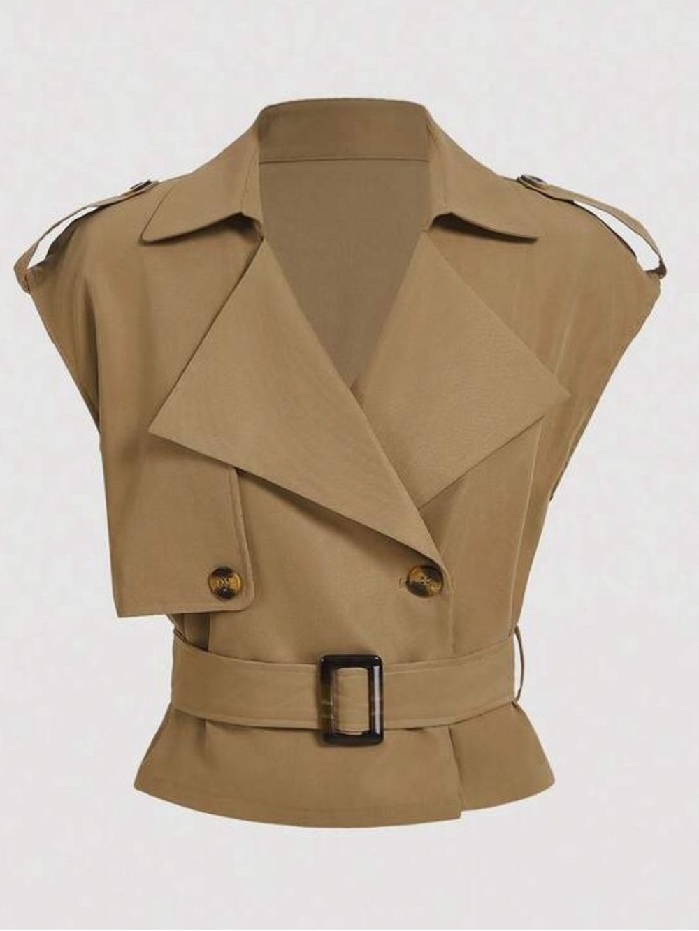 SHEIN MOD Khaki Collared Belted Vest